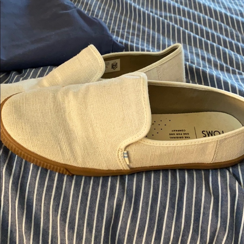 Toms Cream Fabric Slip ons